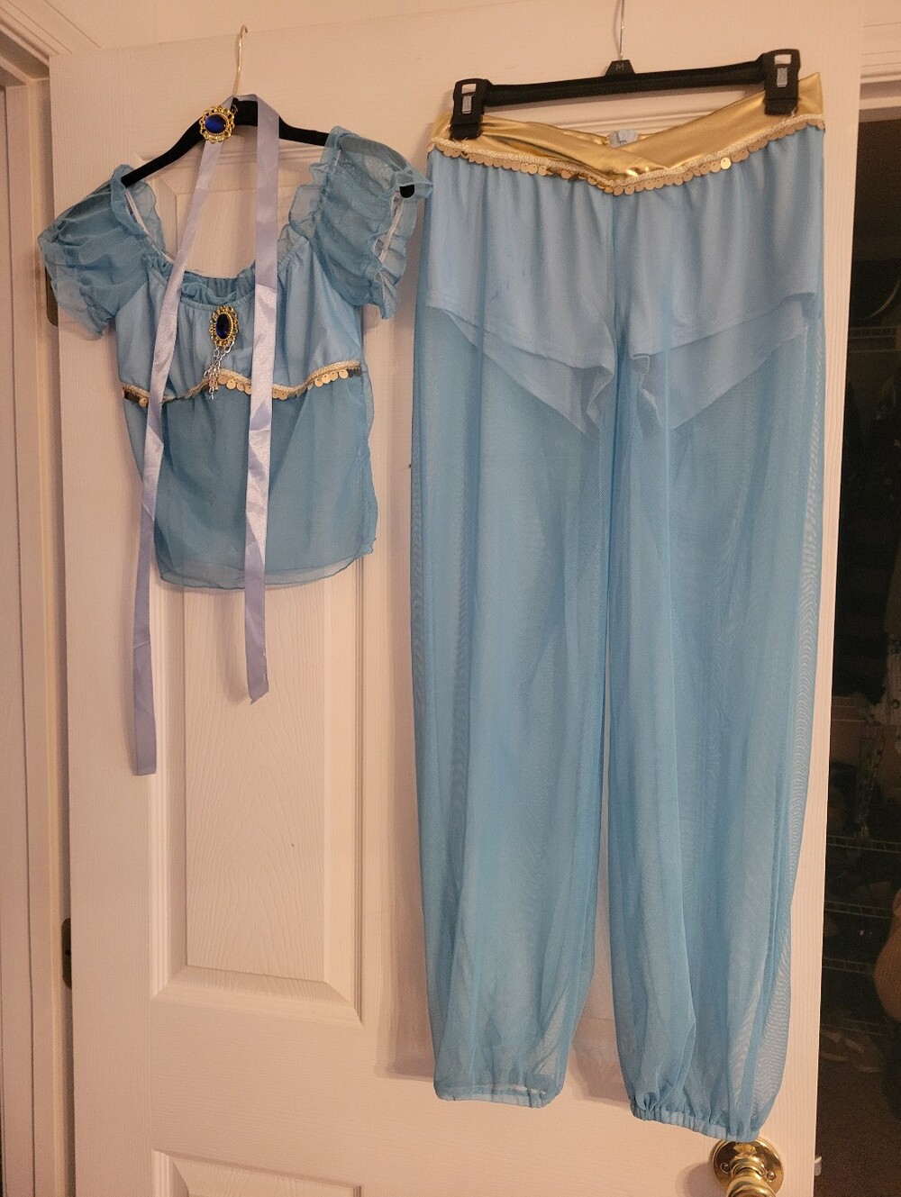 Womens Light Blue 'Jasmine' Princess Costume with Gold Accents